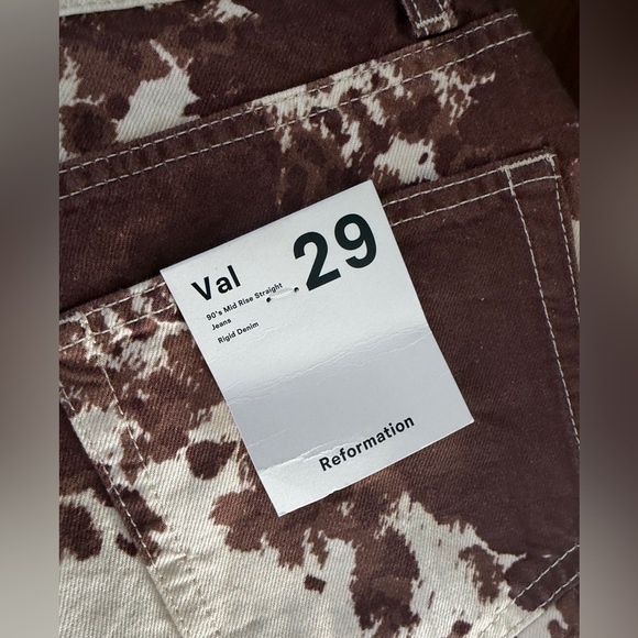 Anthropologie NWT Reformation Cow Print VAL 90s Mid Rise Straight Jeans size 29 - Picture 4 of 6